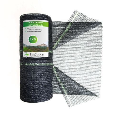 Schattiernetz 50m x 2m mit 40% Schattierwirkung Sonnenschutz in dunkelgrün