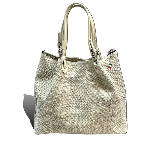 Handtasche beige Florence Tasche geprägtes abstraktes Flechtmuster Leder D2OTF163I