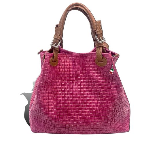 Handtasche pink braun Florence Tasche geprägtes Flechtmuster Leder D2OTF164P