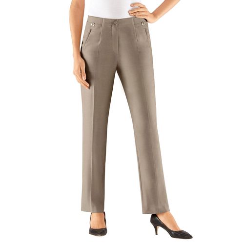 Bügelfaltenhose COME ON, Damen, Gr. 22, Kurzgrößen, grau (taupe, meliert), 65% Polyester, 32% Viskose, 3% Elasthan, meliert, unifarben, lang, Hosen