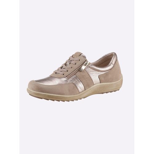 Schnürschuh CAPRICE, Damen, Gr. 37, grau (taupe), Glattleder, Veloursleder, sportlich, Schuhe