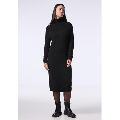 Strickkleid STREET ONE STUDIO, Damen, Gr. 46, EURO-Größen, schwarz, Stoff, 50% Nylon, 27% Polyacryl, 18% Baumwolle, 5% Elasthan, unifarben, casual, normal kniebedeckend, hoch geschlossener Ausschnitt, Langarm Bündchen, Kleider