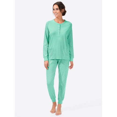 Schlafanzug WÄSCHEPUR, Damen, Gr. 52/54, grün (mint), 100% Baumwolle, Langarm, Homewear-Sets