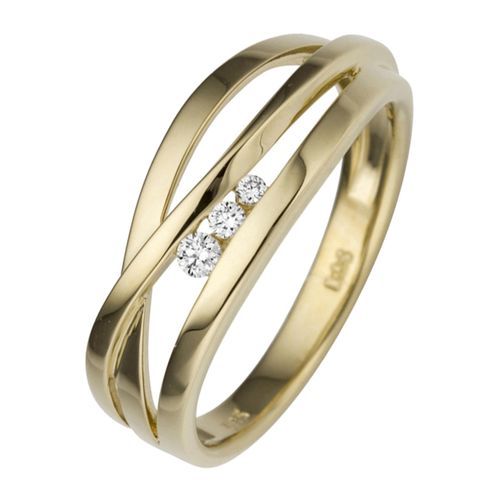 Diamantring JOBO Gr. 60, gelb (gelbgold 585), Fingerringe, Damen, 60, SI = kleine Einschlüsse, Gelbgold 585-Diamanten, Gelbgold 585, Diamanten, breit 585 Gold mit 3 Diamanten