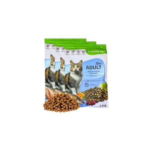 7,5 kg Lecker.Pet® Leo's Adult Geflügel & Forelle Katzenfutter Trockenfutter Vollnahrung