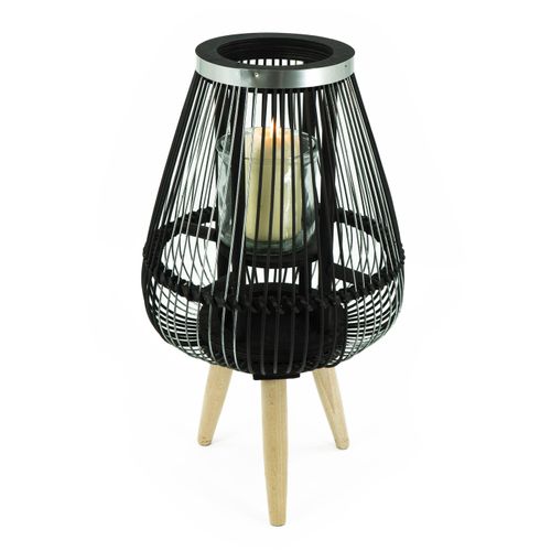 Windlicht NOOR LIVING, schwarz, H:30cm Ø:26cm, Bambus, Kerzenhalter