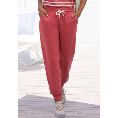 Sweathose H.I.S, Damen, Gr. 32/34, N-Gr, rot, Obermaterial: 60% Baumwolle, 40% Polyester, unifarben, casual, bequem lang, Hosen, mit elastischem Tunnelzugbund