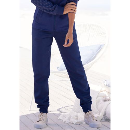 Sweathose H.I.S, Damen, Gr. 36/38, N-Gr, blau (dunkelblau), Obermaterial: 60% Baumwolle, 40% Polyester, unifarben, casual, bequem lang, Hosen, mit elastischem Tunnelzugbund