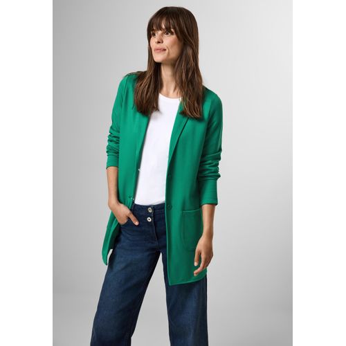 Longblazer CECIL, Damen, Gr. S (38), grün (malachite grün), Stoff, 72% Viskose, 24% Polyamid, 4% Elasthan, Strukturmuster, casual, normal hüftbedeckend, V-Ausschnitt, Langarm Bündchen, Blazer, mit Reverskragen