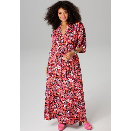 Sommerkleid ANISTON PLUS, Damen, Gr. 44, N-Gr, bunt, Jersey, Obermaterial: 95% Viskose, 5% Elasthan, bedruckt, gemustert, geblümt, feminin, lässig geschnitten knöchelfrei, V-Ausschnitt, 3/4-Ärmel, Kleider, in trendy Maxilänge - NEUE KOLLEKTION, Topseller