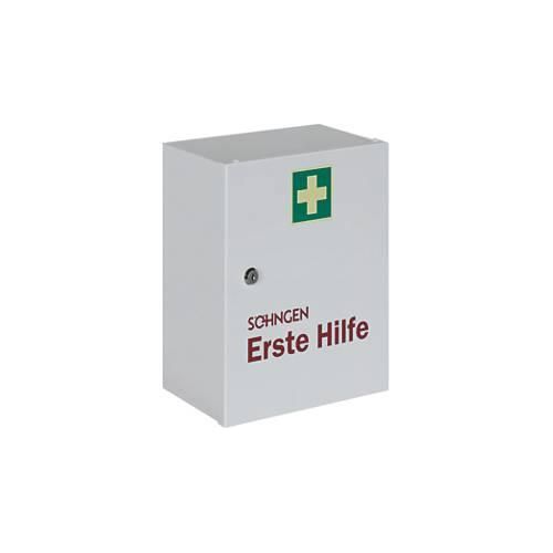 Verbandschrank HEIDELBERG, Stahlblech, Sicherheitsschloss, B 362 x T 140 x H 302 mm, Inhalt nach DIN 13157, weiß