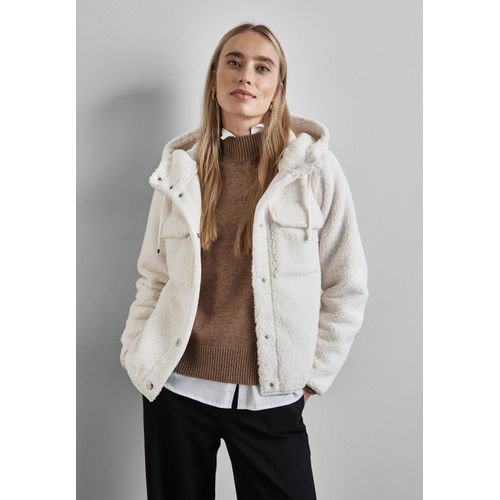 Fellimitatjacke STREET ONE, Damen, Gr. 42, weiß (lucid weiß), Stoff, 100% Polyester, unifarben, casual, normal normal, ohne Ausschnitt, Langarm Bündchen, Jacken, mit Brusttaschen