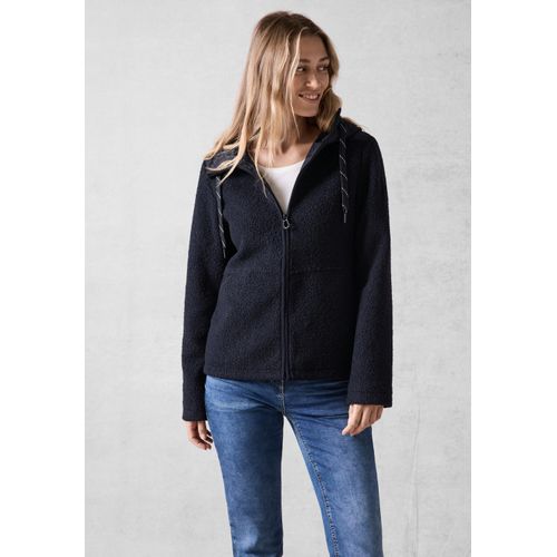 Fellimitatjacke CECIL, Damen, Gr. L (42), blau (schwarz navy blau), Stoff, 100% Polyester, unifarben, casual, normal normal, ohne Ausschnitt, Langarm Bündchen, Jacken, mit Kapuze