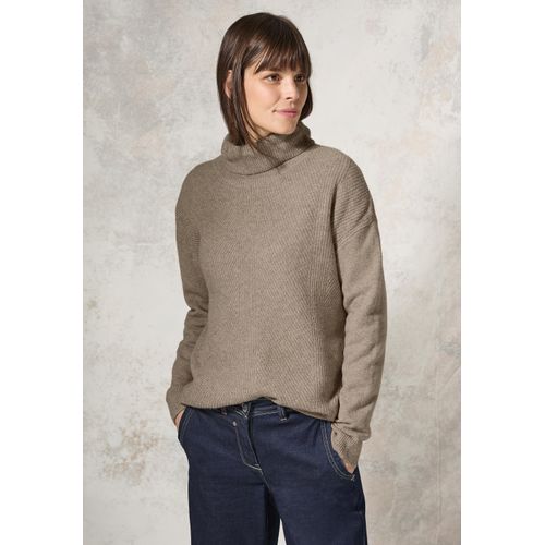 Rollkragenpullover CECIL, Damen, Gr. S (38), grau (schwarz taupe melange), Web, 37% Baumwolle, 34% Polyacryl, 26% Polyester, 3% Elasthan, unifarben, casual, gerade normal, hoch geschlossener Ausschnitt, Langarm Bündchen, Pullover, aus softem Materialmix