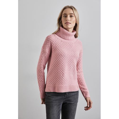 Rollkragenpullover STREET ONE, Damen, Gr. 46, rosa (petal rose meliert), Stoff, 51% Polyester, 33% Polyacryl, 13% Baumwolle, 3% Elasthan, unifarben, casual, normal normal, hoch geschlossener Ausschnitt, Langarm Bündchen, Pullover, aus elastischem Materialmix