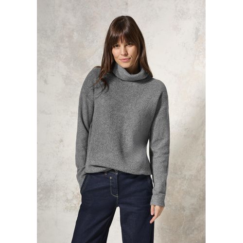 Rollkragenpullover CECIL, Damen, Gr. M (40), flint grau melange, Web, 37% Baumwolle, 34% Polyacryl, 26% Polyester, 3% Elasthan, unifarben, casual, gerade normal, hoch geschlossener Ausschnitt, Langarm Bündchen, Pullover, aus softem Materialmix