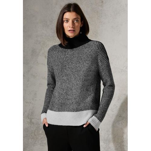 Rollkragenpullover CECIL, Damen, Gr. XXL (46), schwarz, Web, 37% Baumwolle, 34% Polyacryl, 26% Polyester, 3% Elasthan, unifarben, casual, normal normal, hoch geschlossener Ausschnitt, Langarm Bündchen, Pullover, im Melange Look