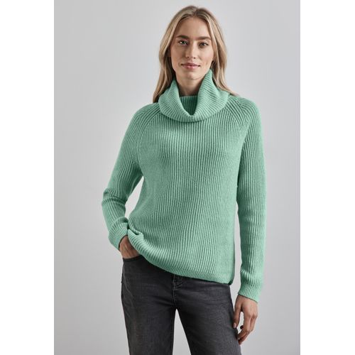 Rollkragenpullover STREET ONE, Damen, Gr. 34, sunlit grün meliert, Web, 60% Baumwolle, 40% Polyacryl, unifarben, casual, normal normal, hoch geschlossener Ausschnitt, Langarm Bündchen, Pullover, im soften Baumwoll-Mix