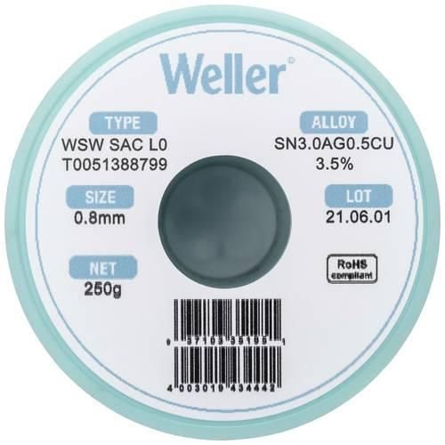 Weller WSW SAC L0 Lötzinn, bleifrei Spule Sn3,0Ag0,5Cu 250 g 0.8 mm