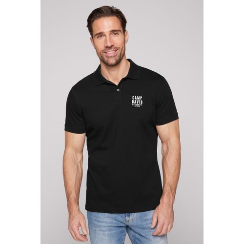 Poloshirt CAMP DAVID, Herren, Gr. L, schwarz, Web, Obermaterial: 95% Baumwolle, 5% Elasthan, unifarben, bestickt, casual, bequem hüftbedeckend, Rundhals, Kurzarm Bündchen, Shirts, mit kleiner Logo-Stickerei auf Brusthöhe