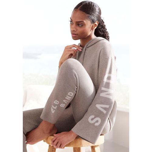 Hoodie ELBSAND, Damen, Gr. 36/38, grau (taupe), Feinstrick, Strick, Obermaterial: 50% Viskose (LENZING), 28% Polyester, 22% Nylon, meliert, casual, bequem hüftlang, Langarm normaler Saum, Sweatshirts, Strickpullover mit eingestricktem Logo, Loungewear