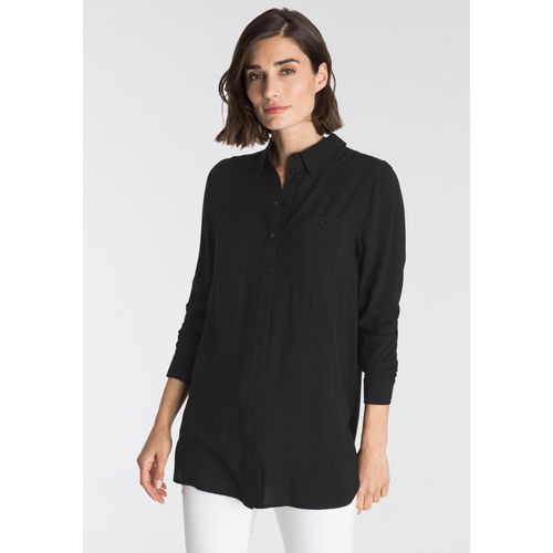 Longbluse OTTO PRODUCTS, Damen, Gr. 36, schwarz, Web, Obermaterial: 100% Viskose (LENZING ECOVERO), feminin, figurumspielend hüftbedeckend, Langarm Ärmel mit Ärmelschlitz Manschette, Blusen