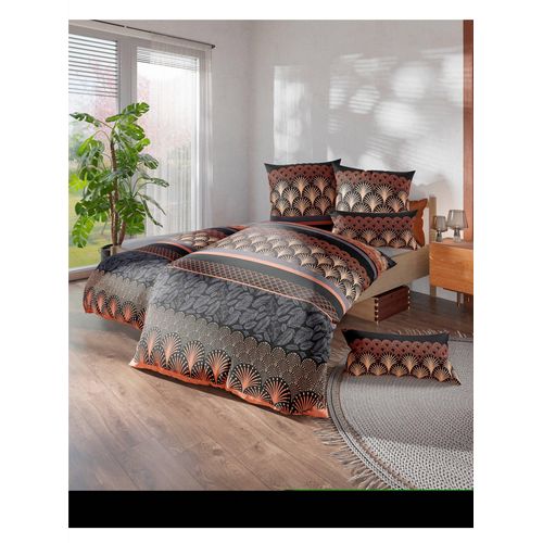 Bettwäsche WÄSCHEPUR Gr. 3, bunt (anthrazit, papaya, bedruckt), B/L: 155cm x 220cm, 2-teilige Garnitur St., 2-teilige Garnitur St., Renforcé, B/L: 80cm x 80cm, Renforcu00e9, 100% Baumwolle, Bettwäsche