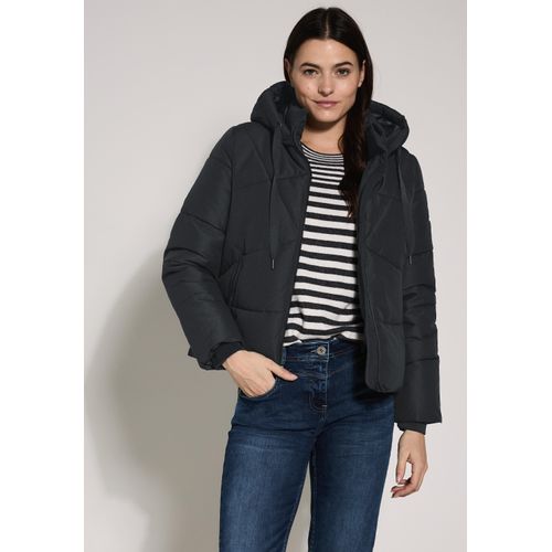 Steppjacke CECIL, Damen, Gr. L (42), schwarz, Stoff, Obermaterial: 100% Polyester; Futter: 100% Polyester, unifarben, casual, normal normal, ohne Ausschnitt, Langarm Bündchen, Jacken, mit Kapuze