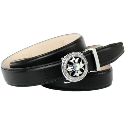 Ledergürtel ANTHONI CROWN, Damen, Gr. 100, schwarz, Leder, unifarben, Gürtel, mit filigraner silberfarbener Schließe, mit Glitzersteinen