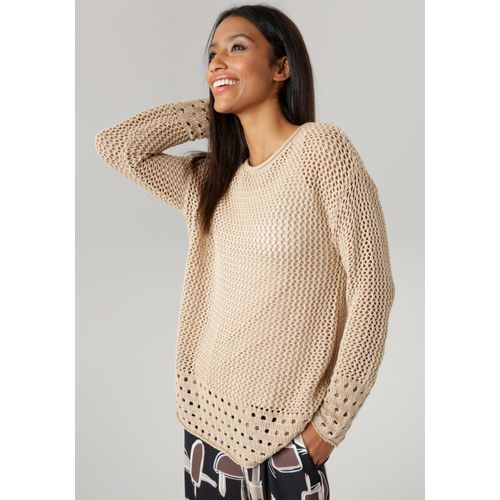 Strickpullover ANISTON SELECTED Gr. 36, beige Damen Pullover in Netzoptik