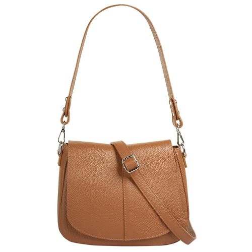 Umhängetasche CLUTY, Damen, Gr. B/H/T: 23cm x 18cm x 8cm onesize, braun (cognac), Leder, unifarben, leicht glänzend, Taschen, echt Leder, Made in Italy
