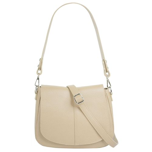 Umhängetasche CLUTY, Damen, Gr. B/H/T: 23cm x 18cm x 8cm onesize, beige, Leder, unifarben, leicht glänzend, Taschen, echt Leder, Made in Italy