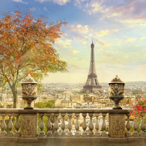 Fototapete PAPERMOON "Panorama von Paris", bunt (mehrfarbig), B:4,5m L:2,8m, Vlies, Tapeten