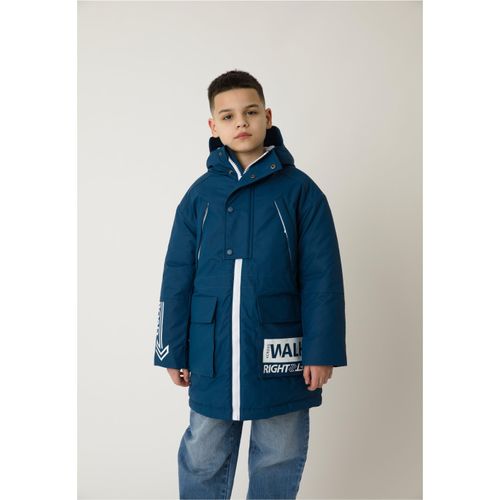 Parka GULLIVER, Jungen, Gr. 146, blau (dunkelblau), 100% Polyester, bedruckt, casual, normal, ohne Ausschnitt, Langarm, Jacken, mit abnehmbarer Kapuze