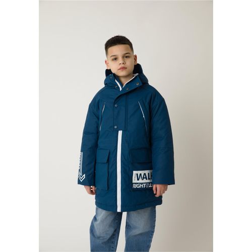Parka GULLIVER, Jungen, Gr. 164, blau (dunkelblau), 100% Polyester, bedruckt, casual, normal, ohne Ausschnitt, Langarm, Jacken, mit abnehmbarer Kapuze