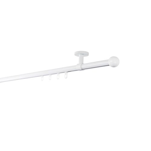 Ondeco Gardinenstange auf Maß Innenlauf 20mm Ball 1-lauf Deckenträger 4cm mit Gleiter Farbe: Weiß, Größe: 380cm
