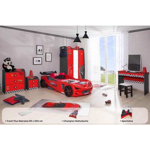 Kinderzimmer komplett Set Autobett Rio 5 teilig Rot