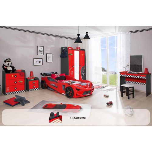 Kinderzimmer komplett Set Autobett Rio 5 teilig Rot