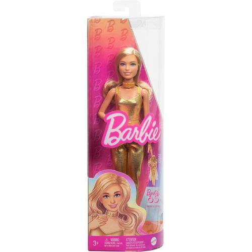 Barbie Puppe Barbie Fashionistas petite Körpergröße, welliges blondes Haar, goldener Jumpsuit