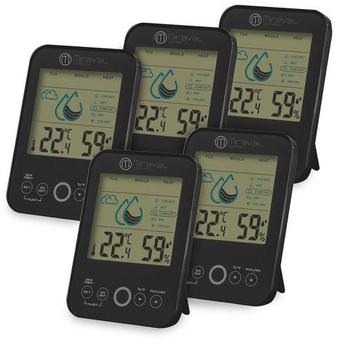 Miraval 5x Raumklimastation Schimmelwarner 5 Stufen Lüftungsempfehlung Hygrometer Temperaturstation
