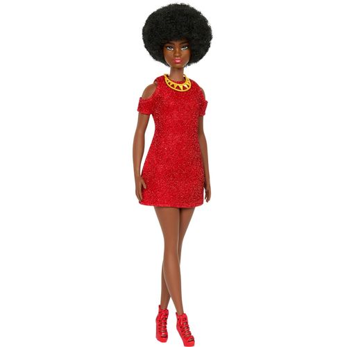 Barbie Puppe Barbie Fashionistas Puppe #221 mit schwarzen Haaren, rotem Kleid und Accessoires