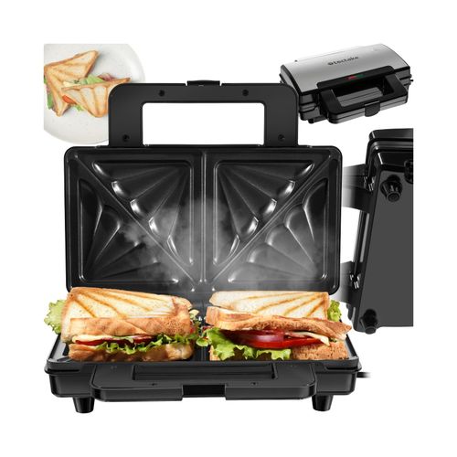 tectake® Sandwichmaker, hitzebeständiges Aluminium-Gehäuse, 1000 W, automatische Temperaturregelung, rutschfeste Füße, 29 x 24,5 x 10 cm