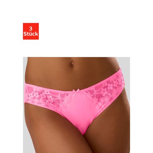 Slip PETITE FLEUR, Damen, Gr. 44/46, pink (pink, schwarz, weiß), Microtouch, Spitze, Obermaterial: 64% Polyester, 25% Polyamid, 11% Elasthan, körpernah, Unterhosen, mit leicht transparenter Jacquardspitze an den Seiten