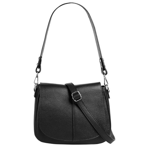 Umhängetasche CLUTY, Damen, Gr. B/H/T: 23cm x 18cm x 8cm onesize, schwarz, Leder, unifarben, leicht glänzend, Taschen, echt Leder, Made in Italy