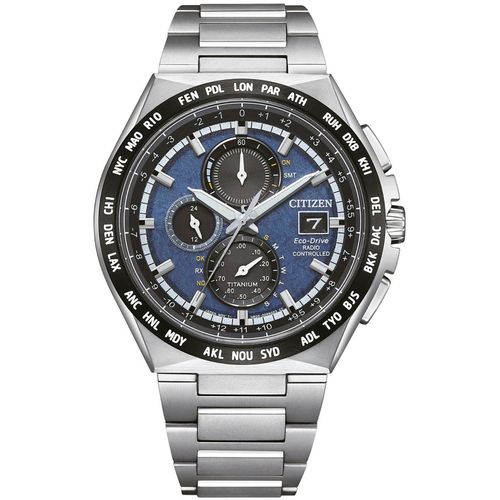 Funkchronograph CITIZEN, titansilberfarben, blau, Armbanduhren, Herren, Armbanduhr, Solar, Herrenuhr, analog, Perpetual Kalender