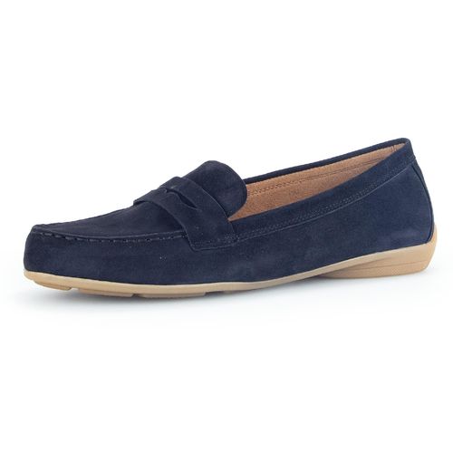 Mokassin GABOR, Damen, Gr. 41, blau (dunkelblau), Ziegenveloursleder, unifarben, klassisch, Schuhe, Slipper, Bequemschuh, Flats mit Best Fitting-Ausstattung