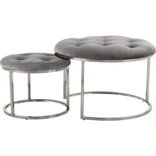 Kayoom Sitzhocker »Hocker Myla 2er-Set, praktisch ineinander schiebbar«, (Set, 2 St.), ineinander schiebbar, rund, gesteppt, mit Zierknöpfen