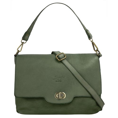 Umhängetasche SAMANTHA LOOK, Damen, Gr. B/H/T: 30cm x 21cm x 5cm onesize, grün (mint), Leder, vintage, Taschen, echt Leder, Made in Italy