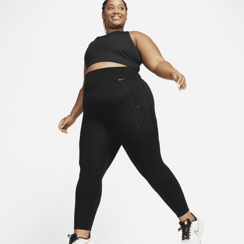 Nike Go Lange legging met hoge taille, zakken en goede ondersteuning voor dames (Plus Size) - Zwart