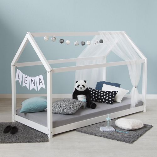 Homestyle4u Kinderbett Hausbett 160x80 Weiß mit Lattenrost Kinder Bett Haus Holz Kiefer 80x160 cm